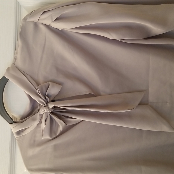 Prologue silver satin effect back tie high neck long sleeve blouse Sz XL NWOT - Picture 6 of 7
